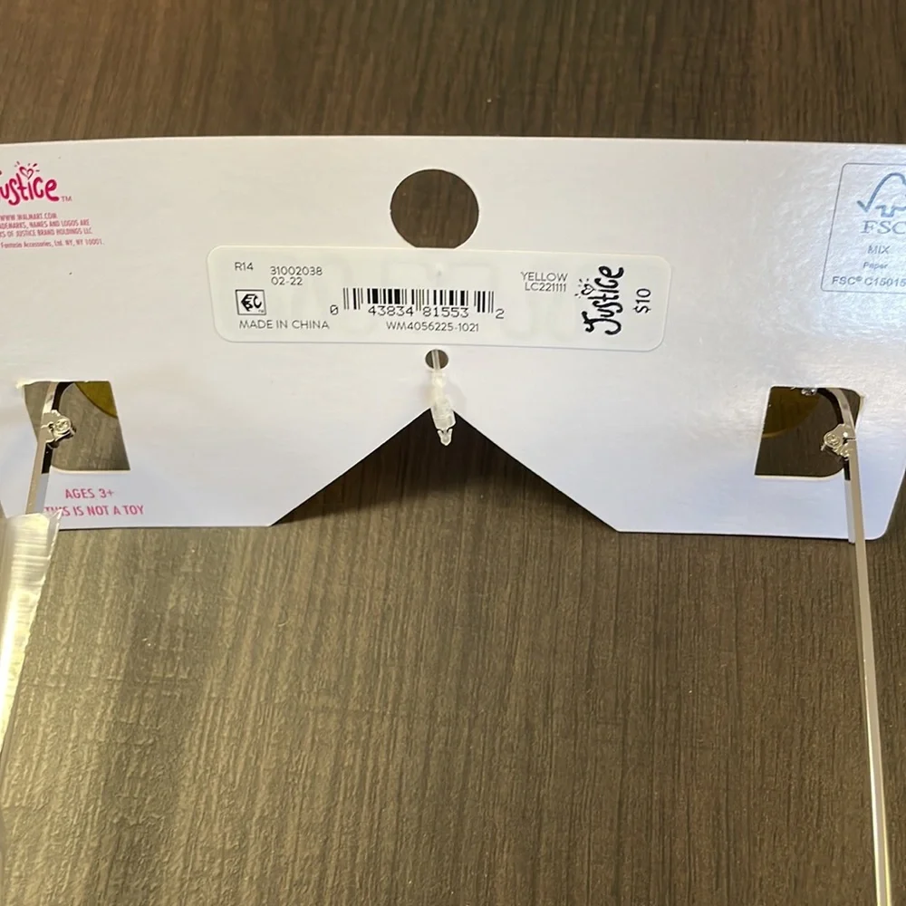 Justice Girls Yellow Frameless Sunglasses with Flower Decal